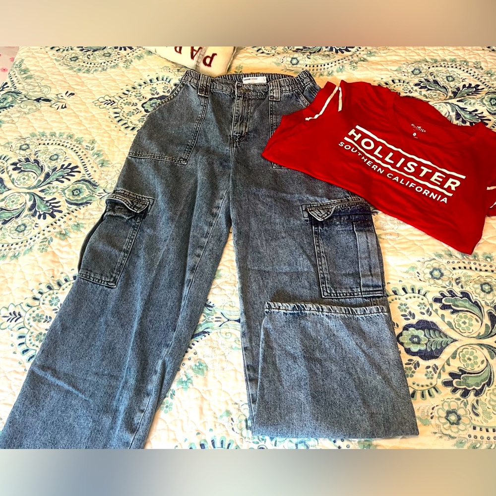 Jeans baggy size07 /28 ., Garage denim and T-shirt red Hollister M